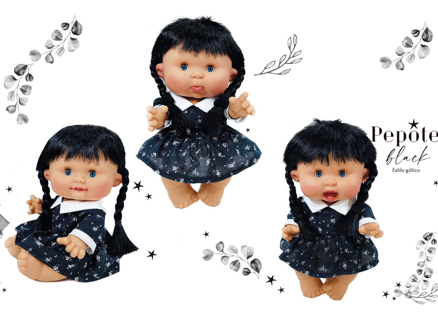 #DM_COLOR_REF# Пупс Nines d'Onil Pepotes Венсдей Black Doll, 26 см #Tiptovara# фото для пупсика
