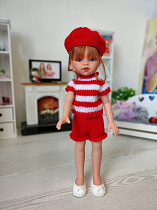 Красно-белый вязаный костюм с шортами для кукол Paola Reina 32 см