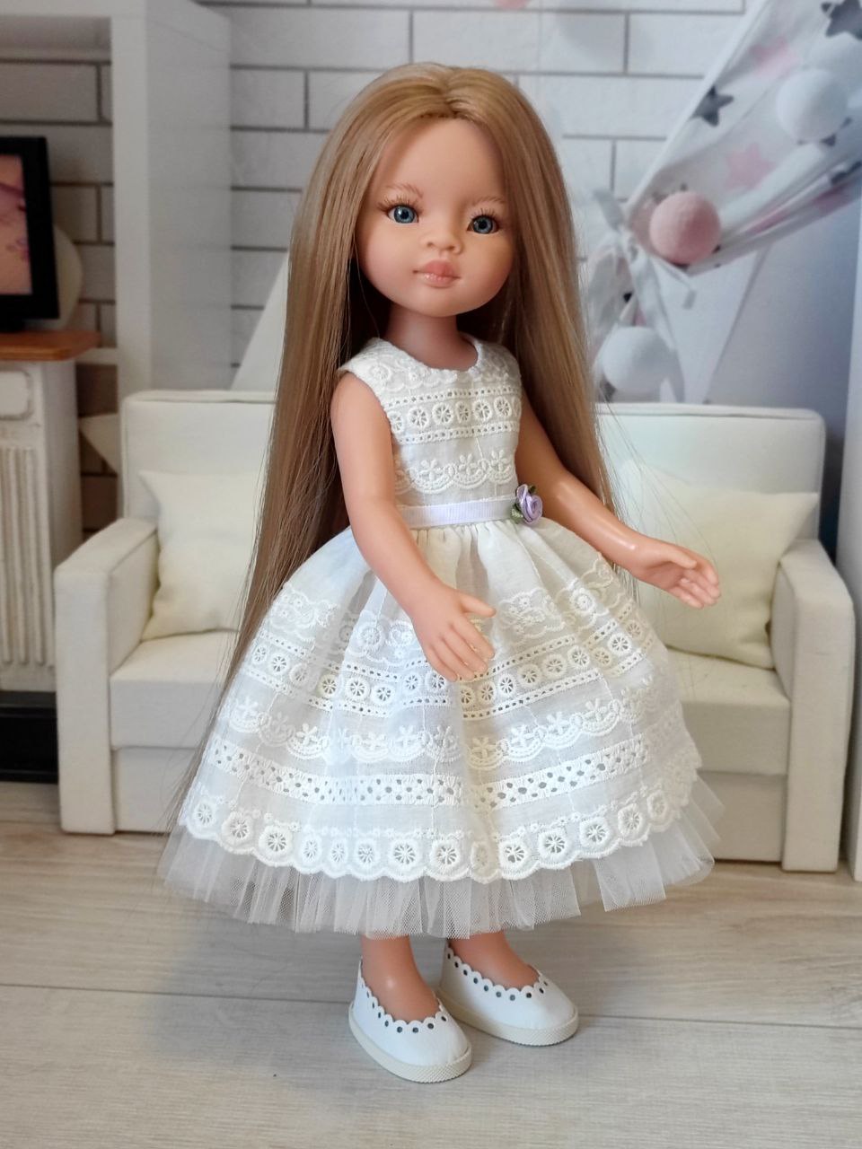 Нежное белое платье для куклы Paola Reina, 32 см Paola Reina HM-SL-1136 #Tiptovara#