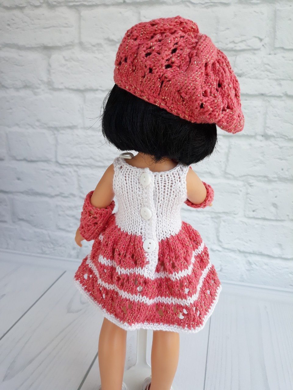 Платье для куклы Paola Reina малинка с беретом Handmade, 32 см Paola Reina HM-EK-090 #Tiptovara#