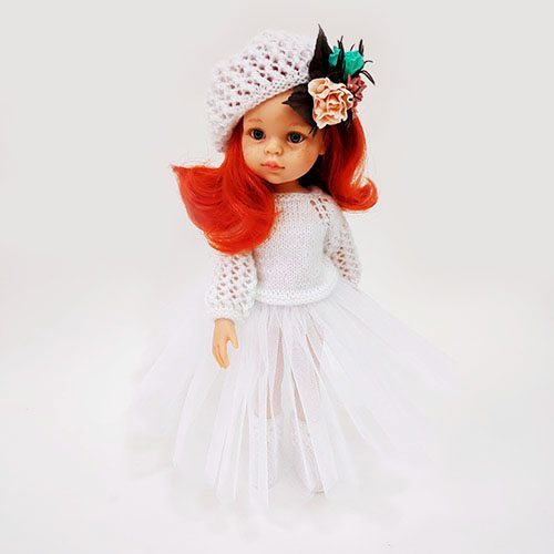 Вязанный наряд для куклы Белый Ажур с сапожками Paola Reina  #Tiptovara#
