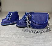 Набор синяя сумочка на цепочке и ботинки кожа для куклы Paola Peina, 32 см