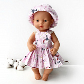 Розовый комплект - шляпа, панталоны, платье для пупсов 32-35 см N3 (Arias, Minikane, Llorens, Paola Reina)