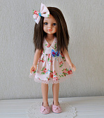 Персиковое в розы платье с заколкой для куклы Paola Reina