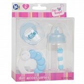 Пустышка, бутылка и погремушка для куклы - комплект аксессуаров JC Toys(голубой цвет)