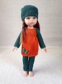 Осенний наряд для куклы Паола Рейна 32 см - вязанный комплект зеленого цвета