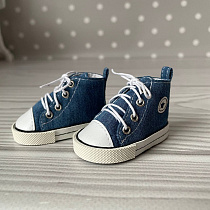 Джинсовые высокие кеды Конверс на шнурках для куклы Лотта Готц, 36 см