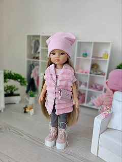 Меховая жилетка с шапкой Pink для кукол Паола Рейна, 32 см  HM-KA-10030 #Tiptovara#