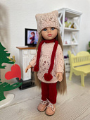Костюм вязаный - туника, штаны, шапка, шарф для куклы Paola Reina, 32 см