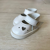 Туфли кожаные Сердечко для кукол Gotz Little Kidz 36 см, Marina&Pau 40 см (белые)